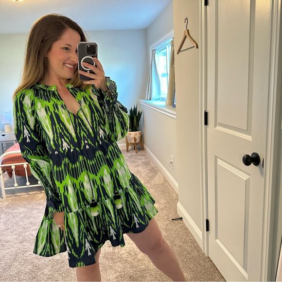 NWT FIGUE Green Blue Ikat Mini Dress XS - Picture 3 of 13